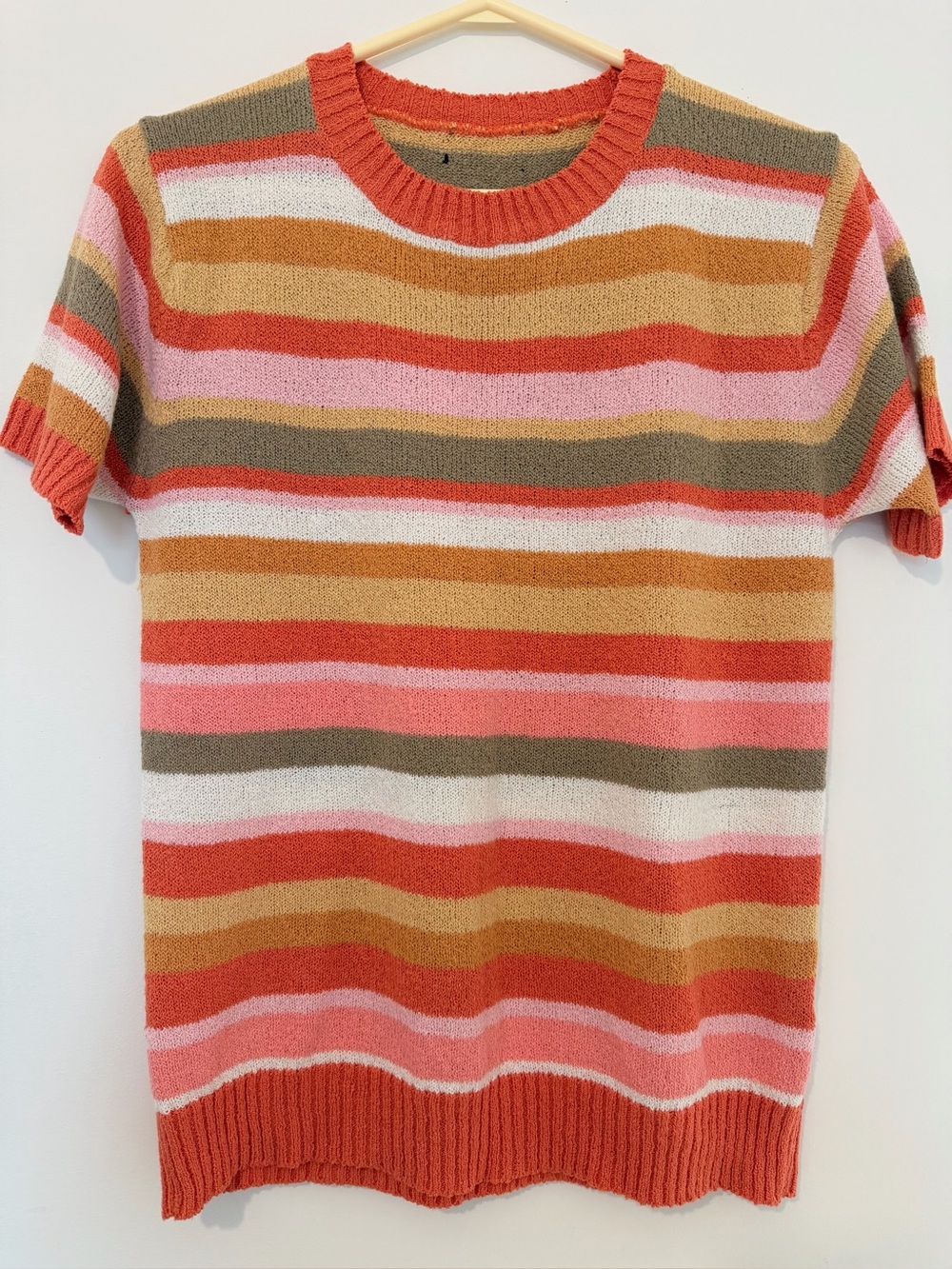 Striped knit short sleeve crewneck top - S/M